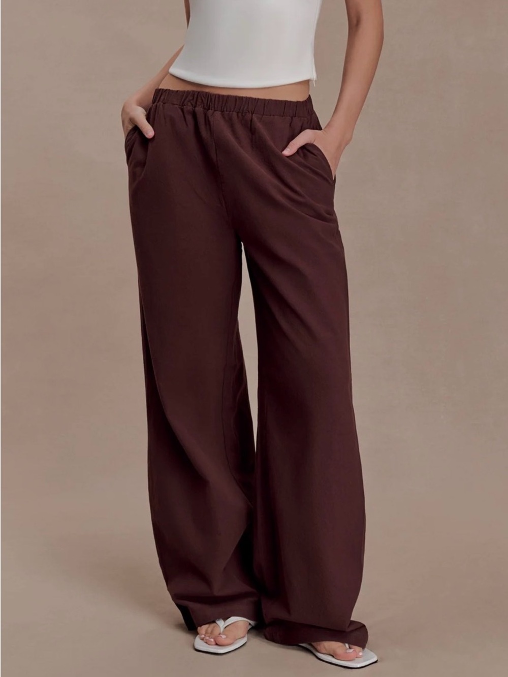 MESHKI Amelia Cotton Wide Leg Pants Brown Medium NWT